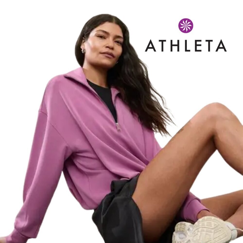 Athleta Seasoft 1/4 Zip Bubble Hem Sweatshirt - Mauve Pink - Size Medium